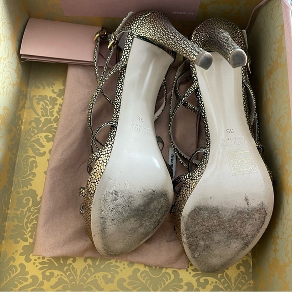 Miu Miu Gold Caviar Leather Stilettos Size 39 - Picture 7 of 10